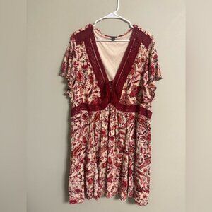 Torrid Size 4 Mini Gauze Lace-Up Skater Dress Red Paisley Print 4X Plus